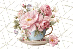 Floral Teacup Clipart, Watercolor Teacups & Saucers PNG Product Image 3