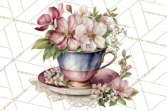 Floral Teacup Clipart, Watercolor Teacups &amp; Saucers PNG Product Image 4