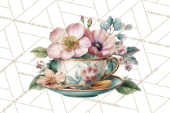 Floral Teacup Clipart, Watercolor Teacups &amp; Saucers PNG Product Image 3
