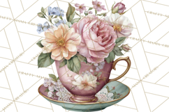 Floral Teacup Clipart, Watercolor Teacups &amp; Saucers PNG Product Image 4