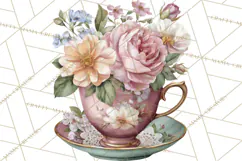 Floral Teacup Clipart, Watercolor Teacups & Saucers PNG Product Image 4