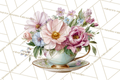 Floral Teacup Clipart, Watercolor Teacups &amp; Saucers PNG Product Image 3