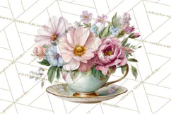Floral Teacup Clipart, Watercolor Teacups & Saucers PNG Product Image 3