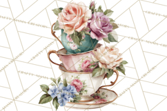Floral Teacup Clipart, Watercolor Teacups &amp; Saucers PNG Product Image 3