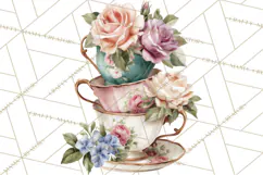 Floral Teacup Clipart, Watercolor Teacups & Saucers PNG Product Image 3