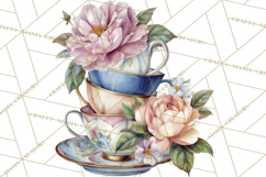 Floral Teacup Clipart, Watercolor Teacups &amp; Saucers PNG Product Image 4