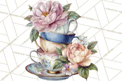 Floral Teacup Clipart, Watercolor Teacups & Saucers PNG Product Image 4