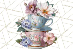 Floral Teacup Clipart, Watercolor Teacups & Saucers PNG Product Image 5