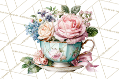 Floral Teacup Clipart, Watercolor Teacups &amp; Saucers PNG Product Image 4