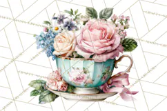 Floral Teacup Clipart, Watercolor Teacups & Saucers PNG Product Image 4