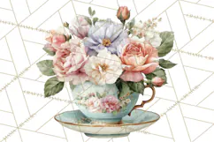Floral Teacup Clipart, Watercolor Teacups & Saucers PNG Product Image 5