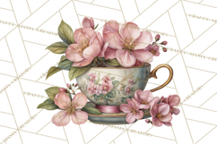 Floral Teacup Clipart, Watercolor Teacups &amp; Saucers PNG Product Image 2