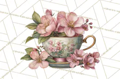 Floral Teacup Clipart, Watercolor Teacups & Saucers PNG Product Image 2
