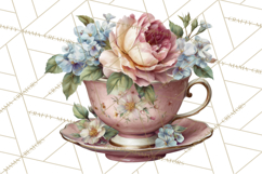 Floral Teacup Clipart, Watercolor Teacups &amp; Saucers PNG Product Image 3