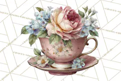 Floral Teacup Clipart, Watercolor Teacups & Saucers PNG Product Image 3