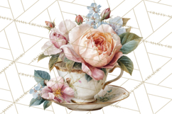 Floral Teacup Clipart, Watercolor Teacups &amp; Saucers PNG Product Image 4