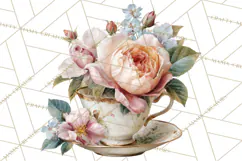 Floral Teacup Clipart, Watercolor Teacups & Saucers PNG Product Image 4