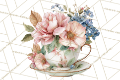 Floral Teacup Clipart, Watercolor Teacups &amp; Saucers PNG Product Image 5