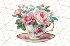 Floral Teacup Clipart, Watercolor Teacups &amp; Saucers PNG Product Image 2