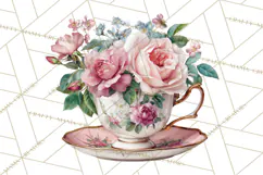 Floral Teacup Clipart, Watercolor Teacups & Saucers PNG Product Image 2