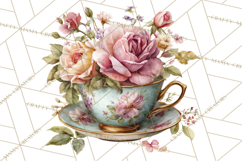 Floral Teacup Clipart, Watercolor Teacups &amp; Saucers PNG Product Image 3