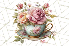 Floral Teacup Clipart, Watercolor Teacups & Saucers PNG Product Image 3