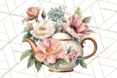 Floral Teacup Clipart, Watercolor Teacups & Saucers PNG Product Image 4