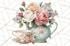 Floral Teacup Clipart, Watercolor Teacups &amp; Saucers PNG Product Image 2