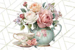Floral Teacup Clipart, Watercolor Teacups & Saucers PNG Product Image 2