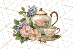 Floral Teacup Clipart, Watercolor Teacups &amp; Saucers PNG Product Image 3