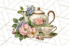 Floral Teacup Clipart, Watercolor Teacups & Saucers PNG Product Image 3
