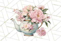 Floral Teacup Clipart, Watercolor Teacups & Saucers PNG Product Image 4