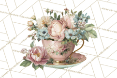 Floral Teacup Clipart, Watercolor Teacups &amp; Saucers PNG Product Image 5