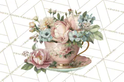 Floral Teacup Clipart, Watercolor Teacups & Saucers PNG Product Image 5