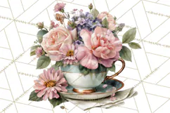 Floral Teacup Clipart, Watercolor Teacups & Saucers PNG Product Image 2