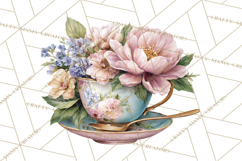 Floral Teacup Clipart, Watercolor Teacups &amp; Saucers PNG Product Image 4