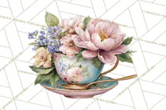 Floral Teacup Clipart, Watercolor Teacups & Saucers PNG Product Image 4