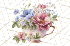 Floral Teacup Clipart, Watercolor Teacups &amp; Saucers PNG Product Image 5