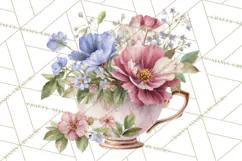 Floral Teacup Clipart, Watercolor Teacups & Saucers PNG Product Image 5