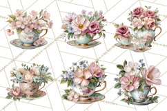 Floral Teacup Clipart, Watercolor Teacups &amp; Saucers PNG Product Image 8