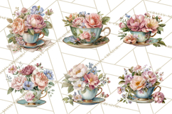 Floral Teacup Clipart, Watercolor Teacups &amp; Saucers PNG Product Image 7