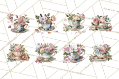 Floral Teacup Clipart, Watercolor Teacups &amp; Saucers PNG Product Image 2