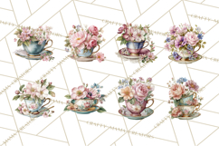 Floral Teacup Clipart, Watercolor Teacups &amp; Saucers PNG Product Image 6