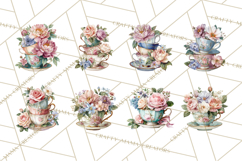 Floral Teacup Clipart, Watercolor Teacups &amp; Saucers PNG Product Image 3