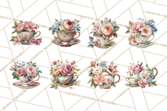 Floral Teacup Clipart, Watercolor Teacups &amp; Saucers PNG Product Image 4
