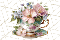 Floral Teacup Clipart, Watercolor Teacups &amp; Saucers PNG Product Image 2