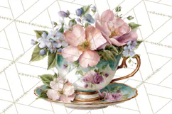 Floral Teacup Clipart, Watercolor Teacups & Saucers PNG Product Image 2