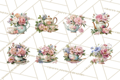 Floral Teacup Clipart, Watercolor Teacups &amp; Saucers PNG Product Image 5