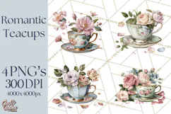 Floral Teacup Clipart, Watercolor Teacups & Saucers PNG Product Image 1