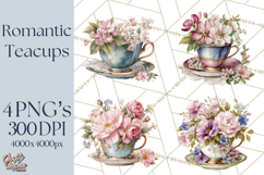 Floral Teacup Clipart, Watercolor Teacups &amp; Saucers PNG Product Image 1